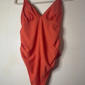 Cupshe Orange One-Piece Swimsuit with Ruched Design & Padded Cups, size M, NWT.